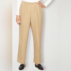 Alfred Dunner Classics Womens Straight Mid Rise Pull-On Pant Tan Size 14